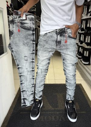 Calça City Denim Cinza detalhada