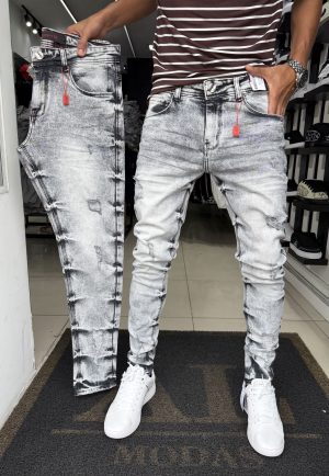 Calça City Denim Cinza detalhada