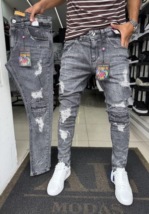 Calça City denim Bordada rasgada